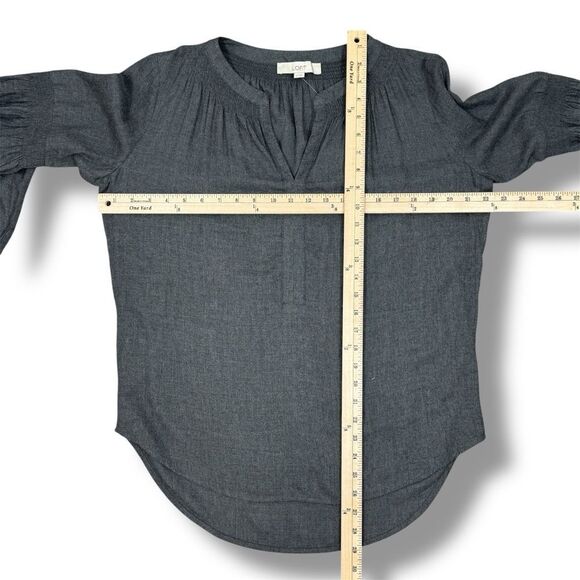 Loft V Neck Pop Over Boho Peasant Blouse Long Sleeve Denim Gray Small - Picture 11 of 12
